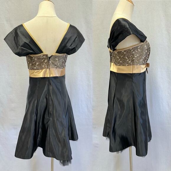 Jessica‎ McClintock for Gunne Sax vintage black satin & lace mini dress size 7 - Picture 15 of 15